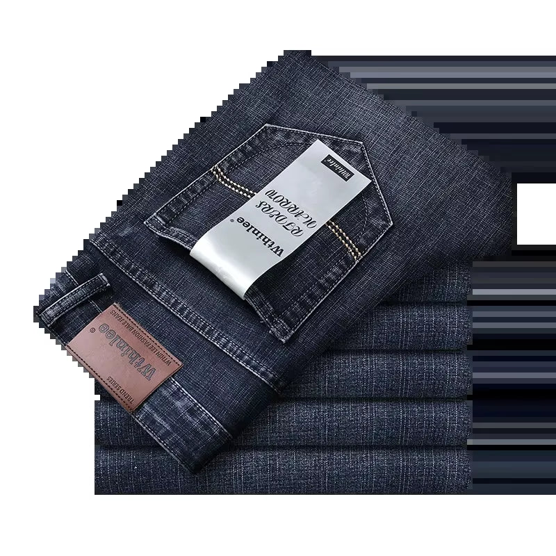 New Business Men'S Jeans Casual Straight Stretch Fashion Classic Blue Black Work Denim Trousers Male Brand Clothing
