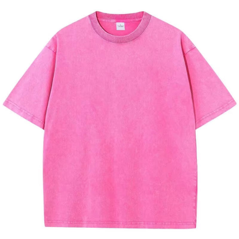 American Style Retro Heavyweight Solid Color Short Sleeved T-Shirt Men Women Summer Street Trendy Washed Old Oversized Clothes