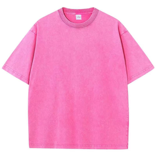 American Style Retro Heavyweight Solid Color Short Sleeved T-Shirt Men Women Summer Street Trendy Washed Old Oversized Clothes