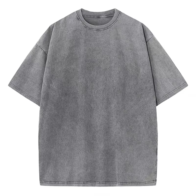 American Style Retro Heavyweight Solid Color Short Sleeved T-Shirt Men Women Summer Street Trendy Washed Old Oversized Clothes