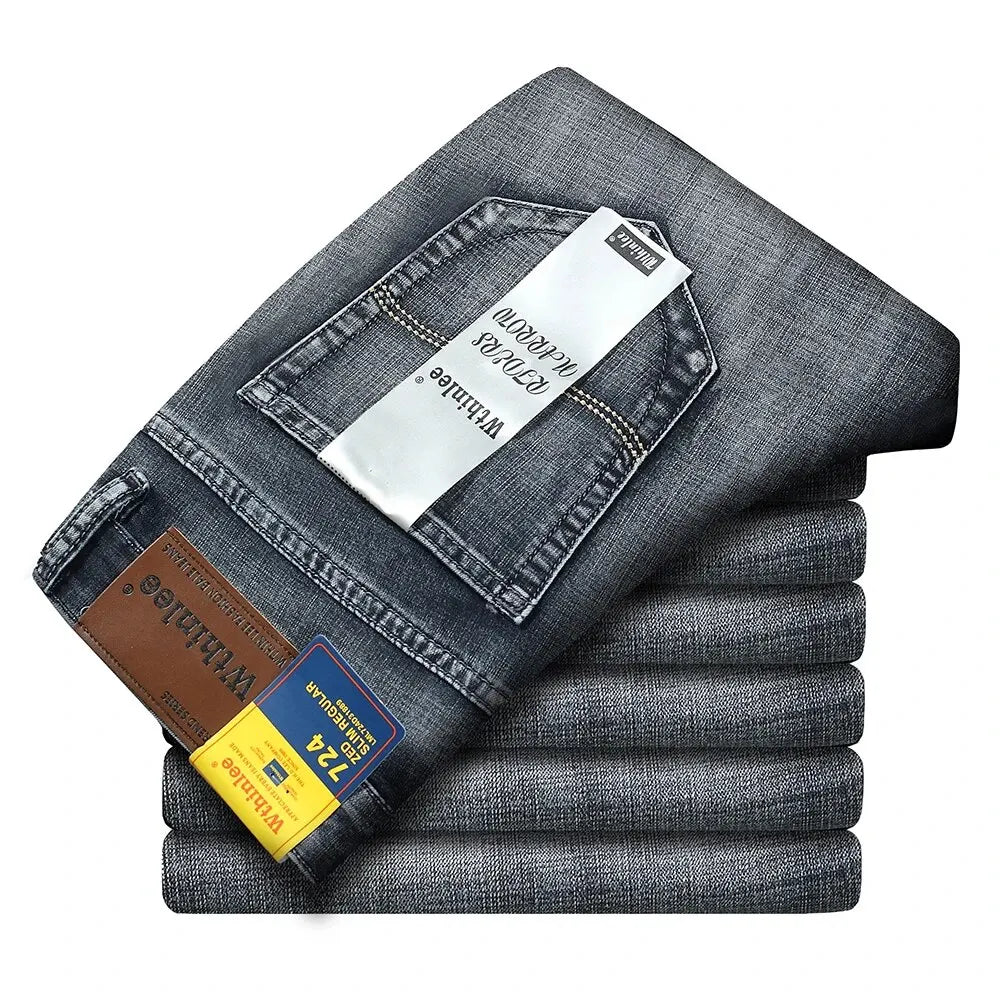 New Business Men'S Jeans Casual Straight Stretch Fashion Classic Blue Black Work Denim Trousers Male Brand Clothing