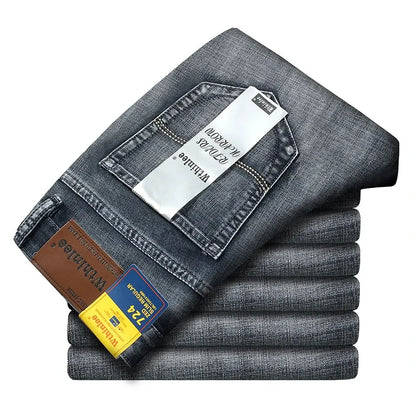 New Business Men'S Jeans Casual Straight Stretch Fashion Classic Blue Black Work Denim Trousers Male Brand Clothing
