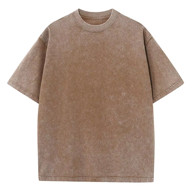 American Style Retro Heavyweight Solid Color Short Sleeved T-Shirt Men Women Summer Street Trendy Washed Old Oversized Clothes