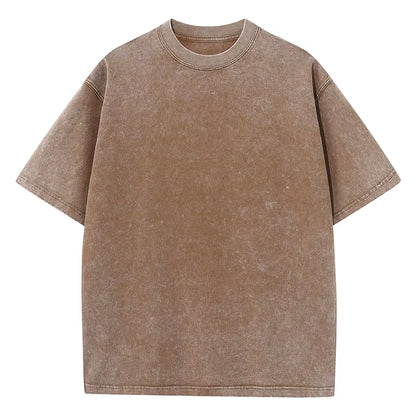 American Style Retro Heavyweight Solid Color Short Sleeved T-Shirt Men Women Summer Street Trendy Washed Old Oversized Clothes