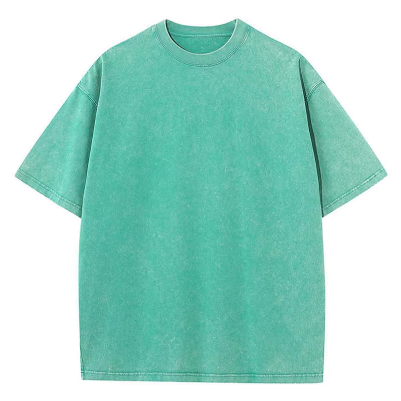 American Style Retro Heavyweight Solid Color Short Sleeved T-Shirt Men Women Summer Street Trendy Washed Old Oversized Clothes