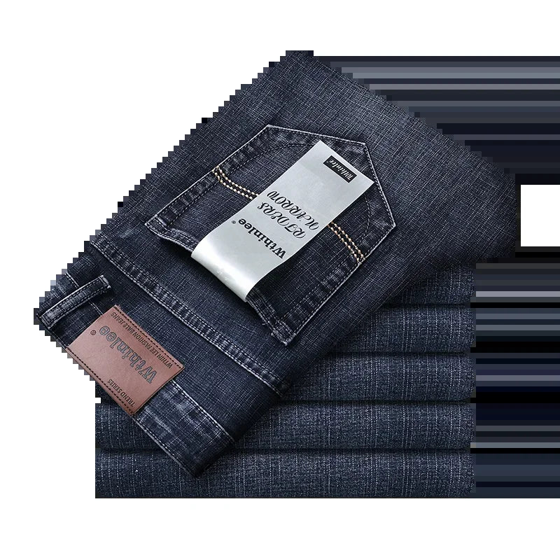 New Business Men'S Jeans Casual Straight Stretch Fashion Classic Blue Black Work Denim Trousers Male Brand Clothing