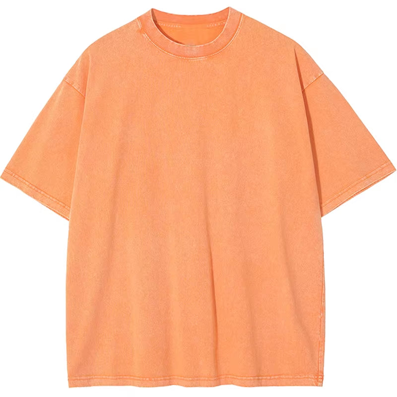 American Style Retro Heavyweight Solid Color Short Sleeved T-Shirt Men Women Summer Street Trendy Washed Old Oversized Clothes