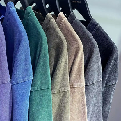 American Style Retro Heavyweight Solid Color Short Sleeved T-Shirt Men Women Summer Street Trendy Washed Old Oversized Clothes