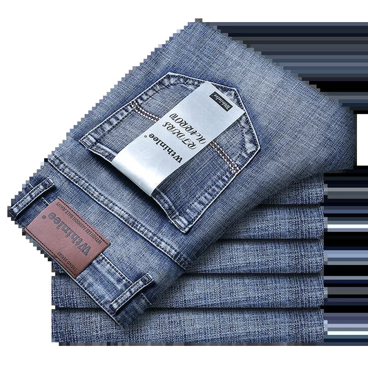 New Business Men'S Jeans Casual Straight Stretch Fashion Classic Blue Black Work Denim Trousers Male Brand Clothing