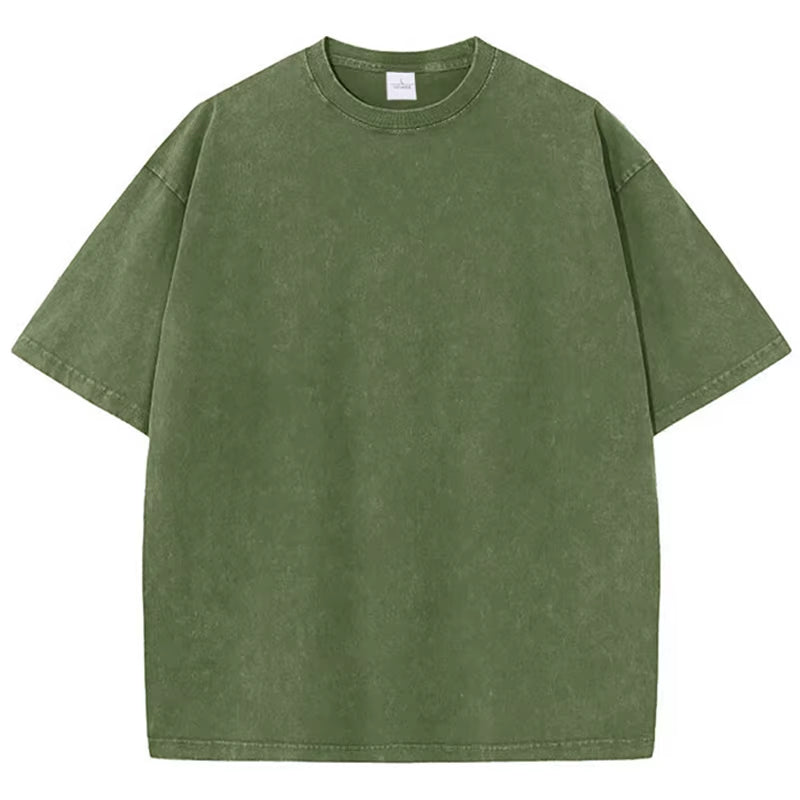 American Style Retro Heavyweight Solid Color Short Sleeved T-Shirt Men Women Summer Street Trendy Washed Old Oversized Clothes