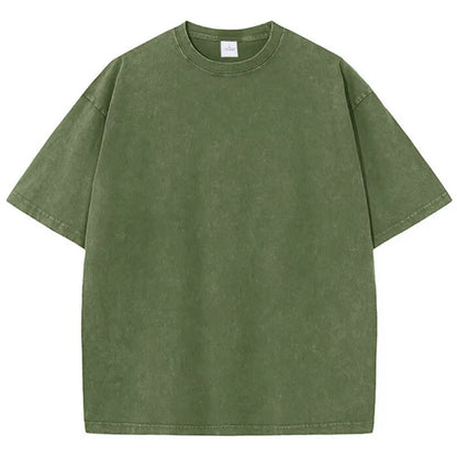 American Style Retro Heavyweight Solid Color Short Sleeved T-Shirt Men Women Summer Street Trendy Washed Old Oversized Clothes