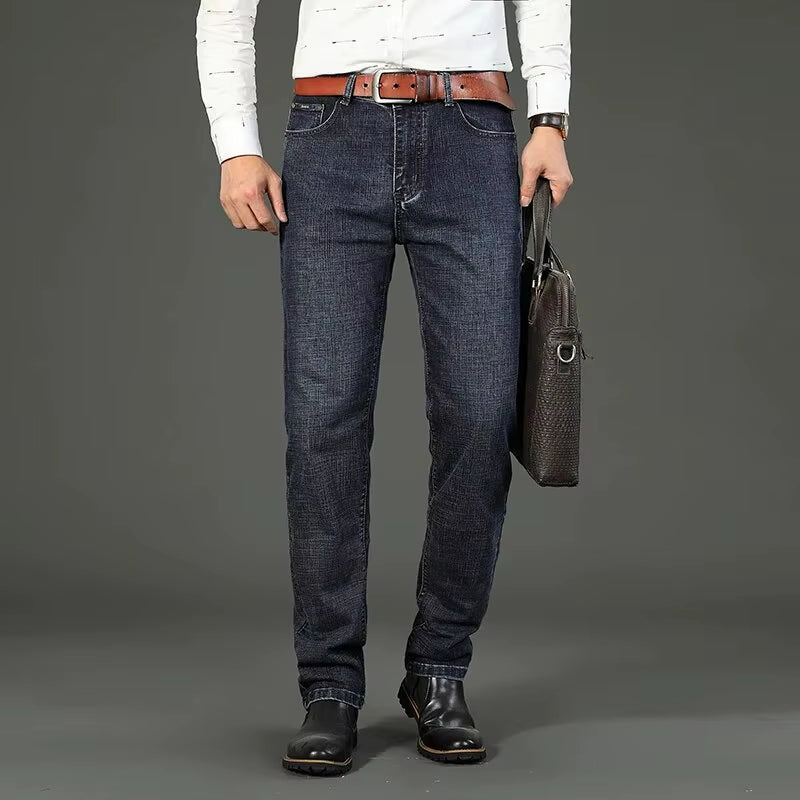 New Business Men'S Jeans Casual Straight Stretch Fashion Classic Blue Black Work Denim Trousers Male Brand Clothing