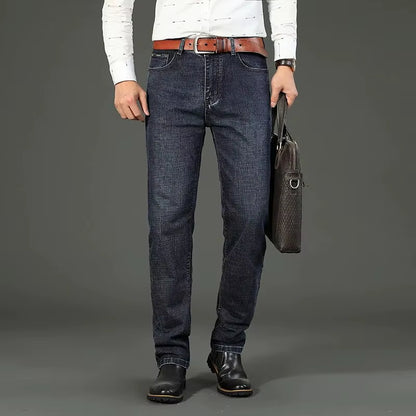 New Business Men'S Jeans Casual Straight Stretch Fashion Classic Blue Black Work Denim Trousers Male Brand Clothing