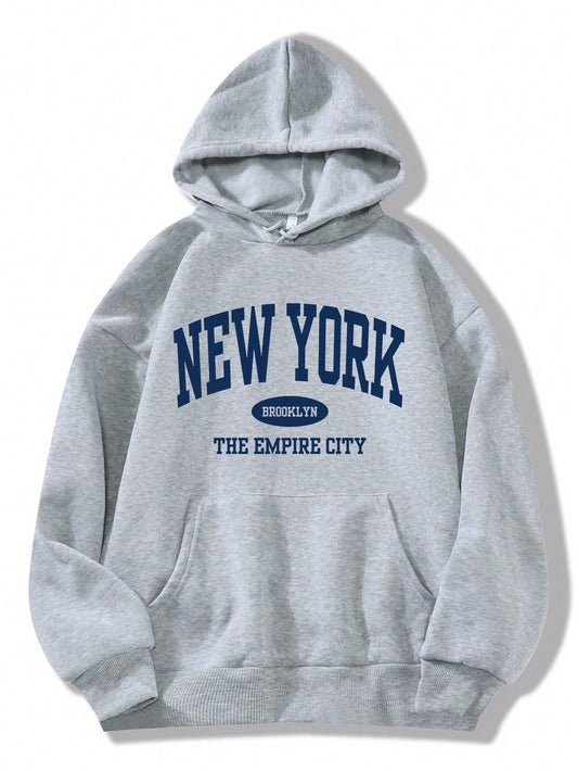 INAWLY Letter Graphic Kangaroo Pocket Drawstring Thermal Lined Hoodie,Long Sleeve Tops