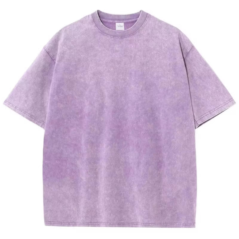 American Style Retro Heavyweight Solid Color Short Sleeved T-Shirt Men Women Summer Street Trendy Washed Old Oversized Clothes