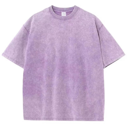 American Style Retro Heavyweight Solid Color Short Sleeved T-Shirt Men Women Summer Street Trendy Washed Old Oversized Clothes
